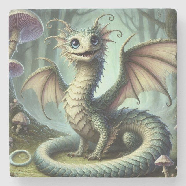 Dessous-de-verre En Pierre Dragon Jabberwocky Cute Imaginaire Créature Art (Devant)