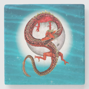 Dessous-de-verre En Pierre Dragon Lune Rouge Fantastique Artistique