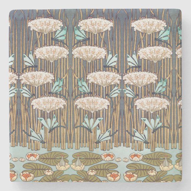 Dessous-de-verre En Pierre Dragonflies Water Lilies Marais Art Nouveau (Devant)