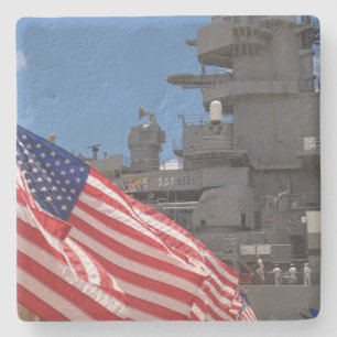 Dessous-de-verre En Pierre Drapeau américain patriotique, navire et marins De