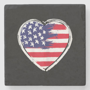 Dessous-de-verre En Pierre Drapeau Coeur US 4 juillet Étoiles patriotiques am