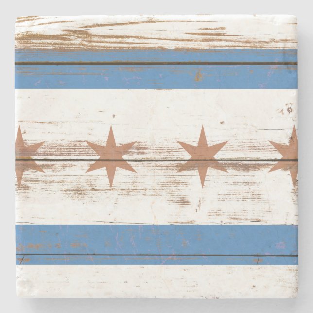 Dessous-de-verre En Pierre Drapeau de Chicago en bois ancien (Devant)
