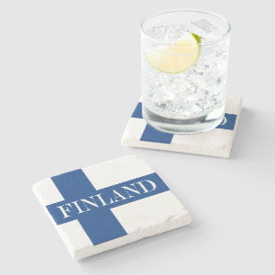 Dessous-de-verre En Pierre Drapeau de la Finlande Croix Bleue Suomi