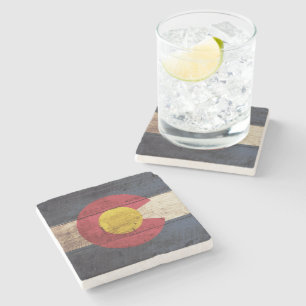 Dessous-de-verre En Pierre Drapeau d'état du Colorado sur le vieux grain en