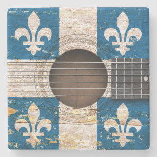 Dessous-de-verre En Pierre Drapeau du Québec sur la vieille guitare