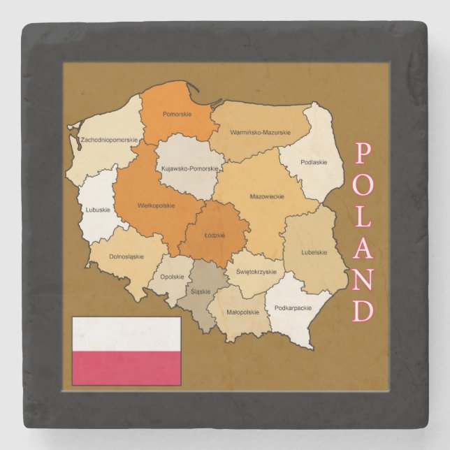 Dessous-de-verre En Pierre Drapeau et carte de la Pologne (Devant)