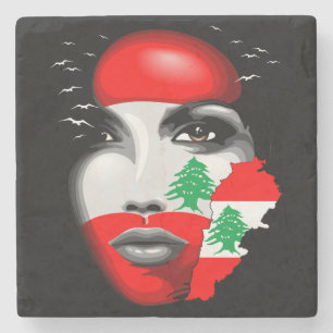 Dessous-de-verre En Pierre Drapeau et carte du Liban sur le visage de la fill