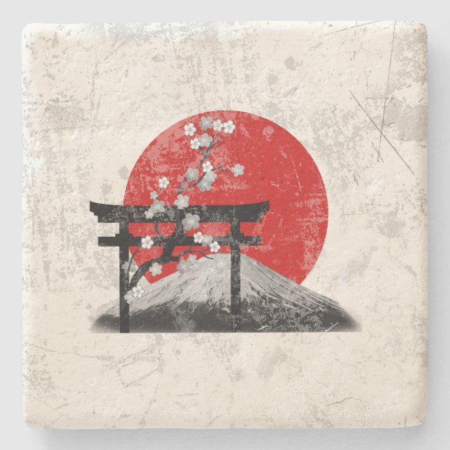 Dessous-de-verre En Pierre Drapeau et symboles du Japon ID153 (Devant)
