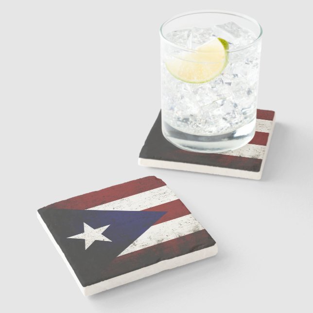 Dessous-de-verre En Pierre Drapeau grunge noir de Porto Rico (Côté)