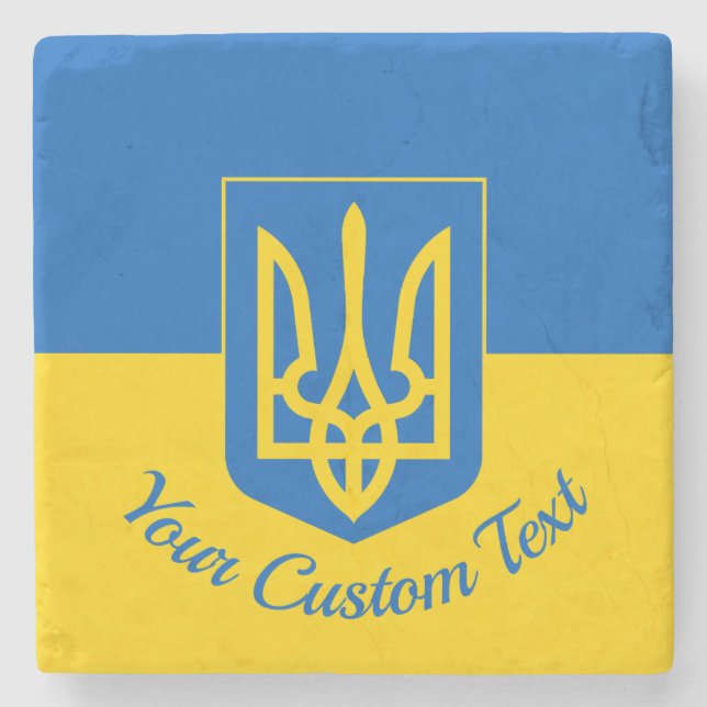 Dessous-de-verre En Pierre Drapeau ukrainien avec armoiries et texte personna (Devant)
