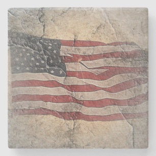 Dessous-de-verre En Pierre Drapeau vintage Patriotique USA sur mur de pierre