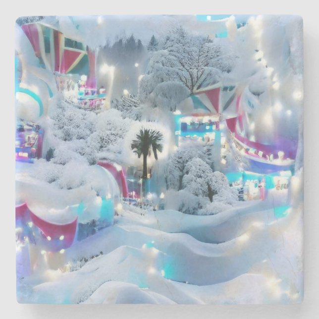 Dessous-de-verre En Pierre Dreamy Winter Wonderland Lumières (Devant)