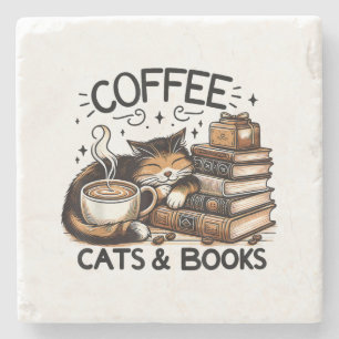 Dessous-de-verre En Pierre Drôle Cute Coffee Cats Livres Lover Idea Cadeau Fe