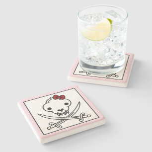 Dessous-de-verre En Pierre Drôle Noir Blanc Jolly Kitty Pirate Os crâne