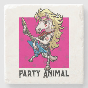 Dessous-de-verre En Pierre Drôle Unicorn Party Animal Glam Rocker Cartoon