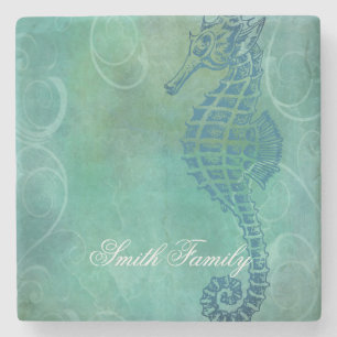 Dessous-de-verre En Pierre Eaux Bleues, Cheval de mer et Flourish