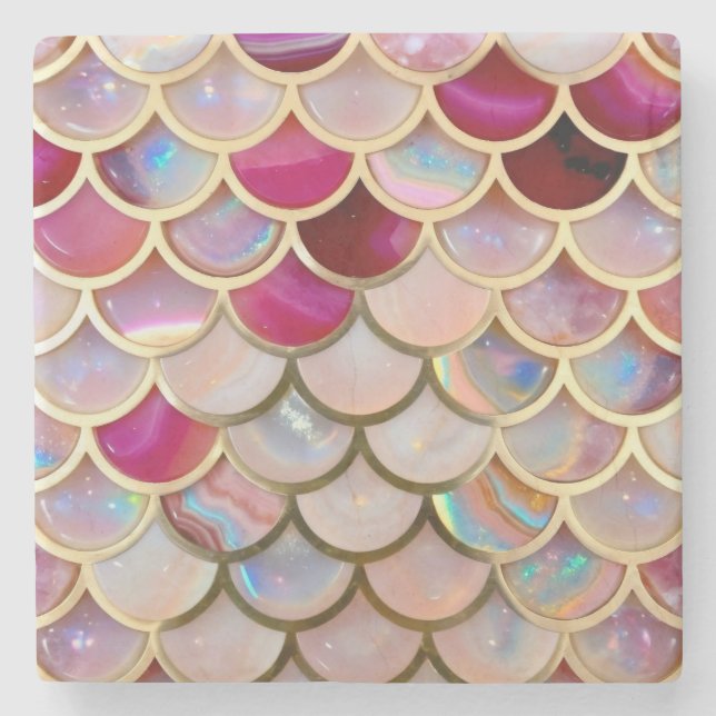 Dessous-de-verre En Pierre Échelles de sirènes d'iridescente rose (Devant)