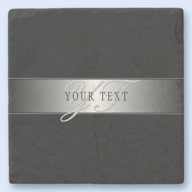 Dessous-de-verre En Pierre Écriture élégante de monogramme modifiable | Noir (Créateur téléchargé)