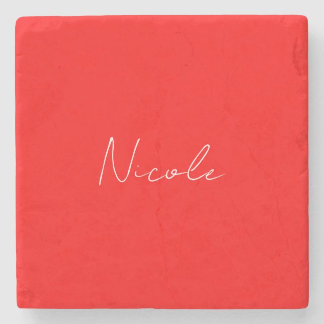 Dessous-de-verre En Pierre Écriture manuscrite Nom élégant Rouge Blanc Couleu (Devant)