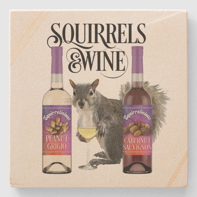 Dessous-de-verre En Pierre Écureuil & Vin - Amusant Écureuil et Vin D (Devant)