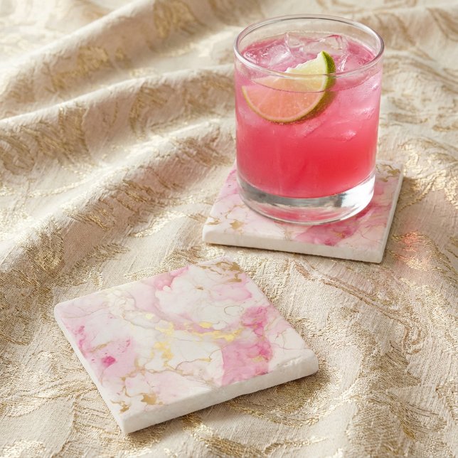 Dessous-de-verre En Pierre Effet de marbre rose et or (Pink and gold Marble effect Stone Coaster.)