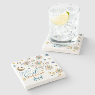 Dessous-de-verre En Pierre Élégant Aïd Moubarak Calligraphie Lune Étoiles Per
