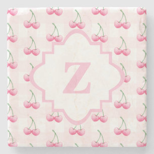 Dessous-de-verre En Pierre Elégant aquarelle rose cerisier Monogramme