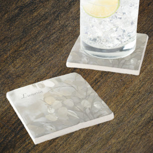Dessous-de-verre En Pierre Élégant blanc Lunaria argent Dollar naturel