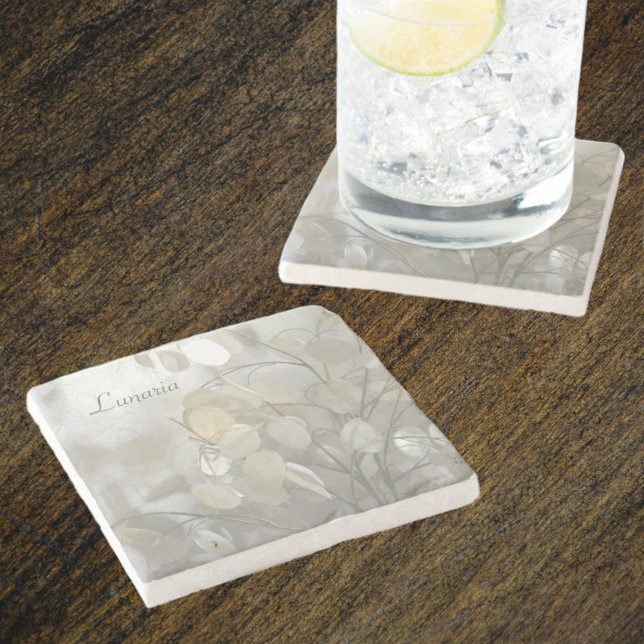 Dessous-de-verre En Pierre Élégant blanc Lunaria argent Dollar naturel (Créateur téléchargé)