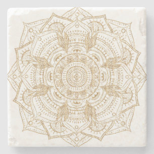 Dessous-de-verre En Pierre Elégant blanc & or Mandala conception main dessin
