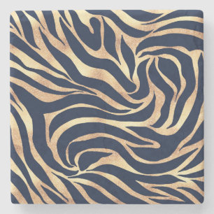 Dessous-de-verre En Pierre Elégant bleu marine Gold Zebra Imprimer