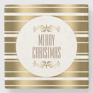 Dessous-de-verre En Pierre Élégant brillant Gold Stripes Joyeux Noël