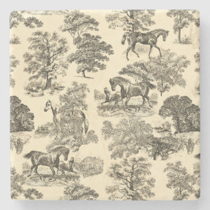 Dessous-de-verre En Pierre Élégant Cheval Rustique Arbres Beige Tan Toile