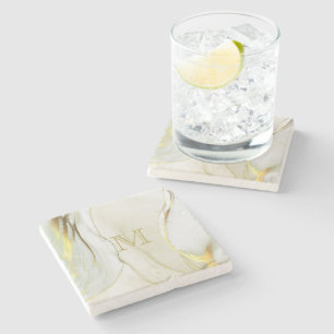 Dessous-de-verre En Pierre Élégant encre or Abstrait Motif Monogramme