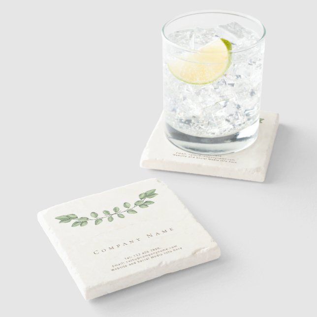 Dessous-de-verre En Pierre Elegant Feuille verte Nom de l'entreprise Dessous  (Côté)