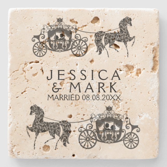 Dessous-de-verre En Pierre Elégant Mariage Cheval & Transport (Devant)