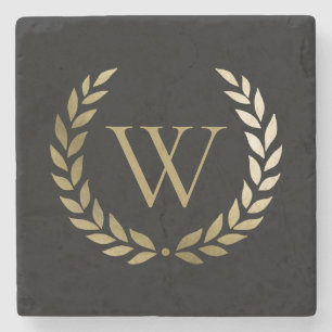 Dessous-de-verre En Pierre Élégant monogramme de couronne de laurier d'or noi