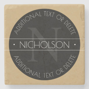 Dessous-de-verre En Pierre Élégant monogramme éditable moderne noir blanc or