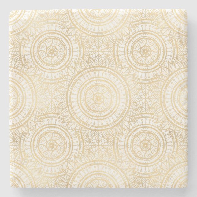 Dessous-de-verre En Pierre Élégant Motif blanc de tournesol Mandala Gold (Devant)