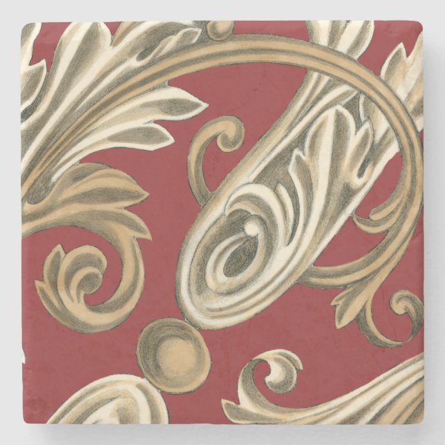 Dessous-de-verre En Pierre Elégant Motif Botanique avec Foliage Tan (Devant)