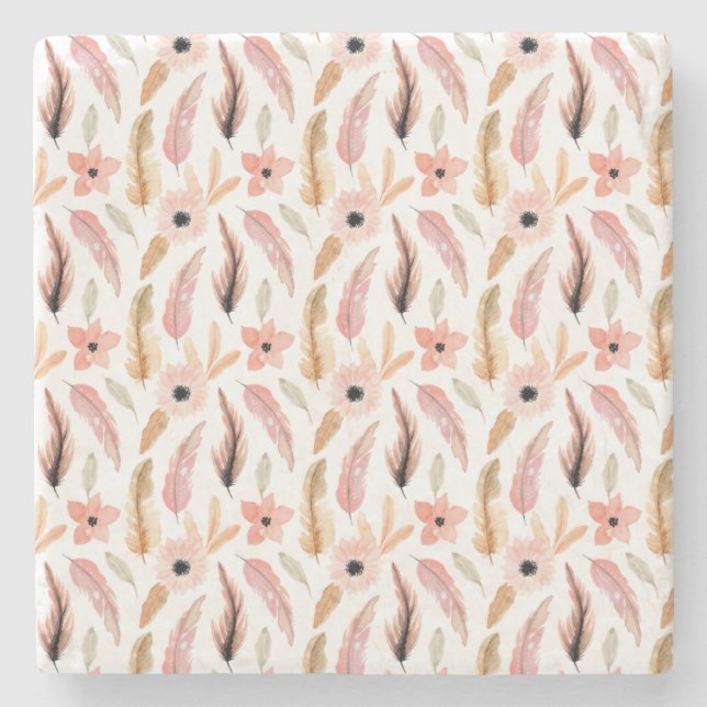 Dessous-de-verre En Pierre Élégant Motif d'aquarelle rose Abstrait (Devant)
