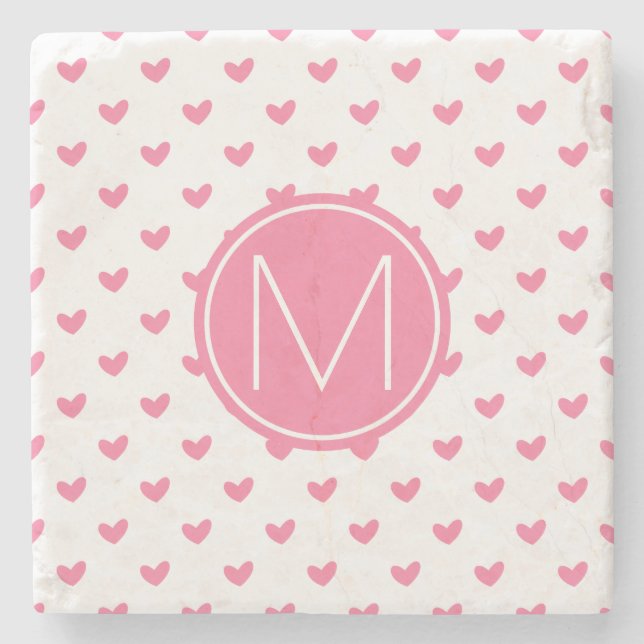 Dessous-de-verre En Pierre Élégant motif de coeur blanc rose valentin (Devant)