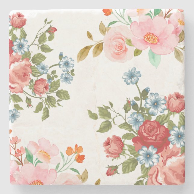 Dessous-de-verre En Pierre Élégant motif floral carré (Devant)