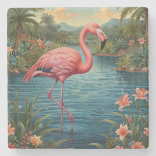 Dessous-de-verre En Pierre Élégant paradis tropical flamand rose