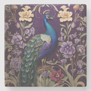 Dessous-de-verre En Pierre Elégant Peacock Sur Purple William Morris Inspiré