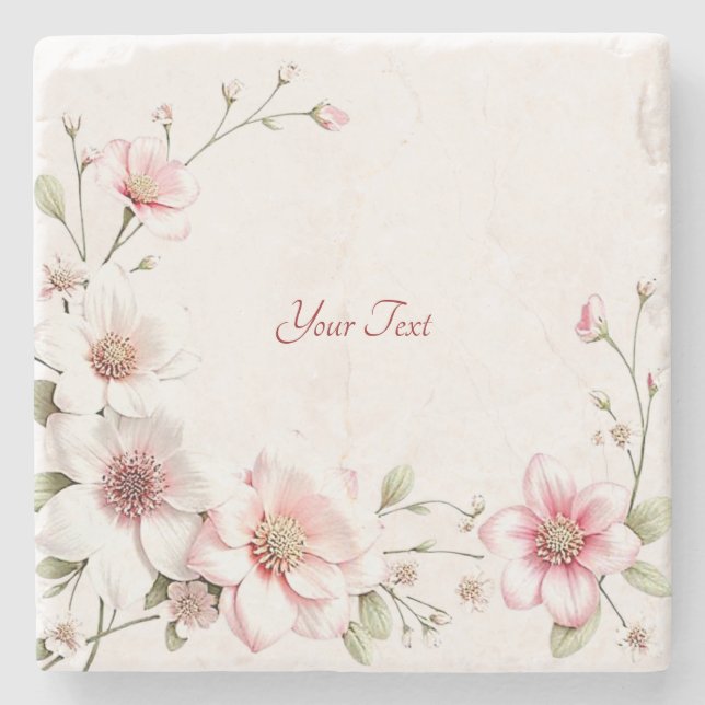 Dessous-de-verre En Pierre Elegant Pink White Floral Stone Coaster (Devant)