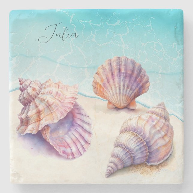 Dessous-de-verre En Pierre Elégant Tropical Beach Seashells Pearls Nautique (Devant)