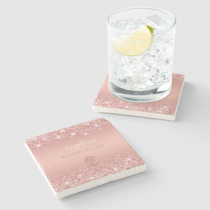 Dessous-de-verre En Pierre Élégante Douche de Mariée Luxe Rose Doré Scintilla