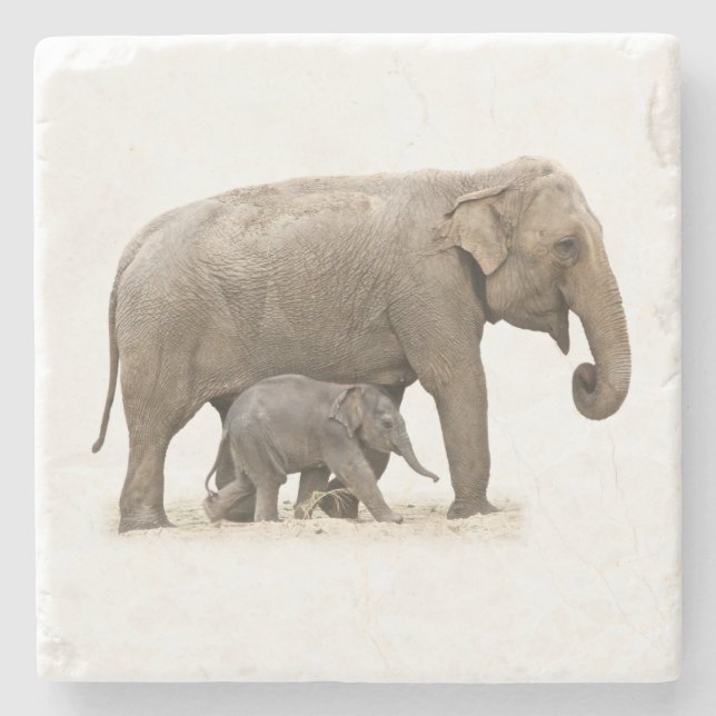 Dessous-de-verre En Pierre Eléphant mère et bébé (Devant)