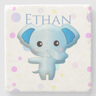 Dessous-de-verre En Pierre Eléphant petit garçon bleu mignon